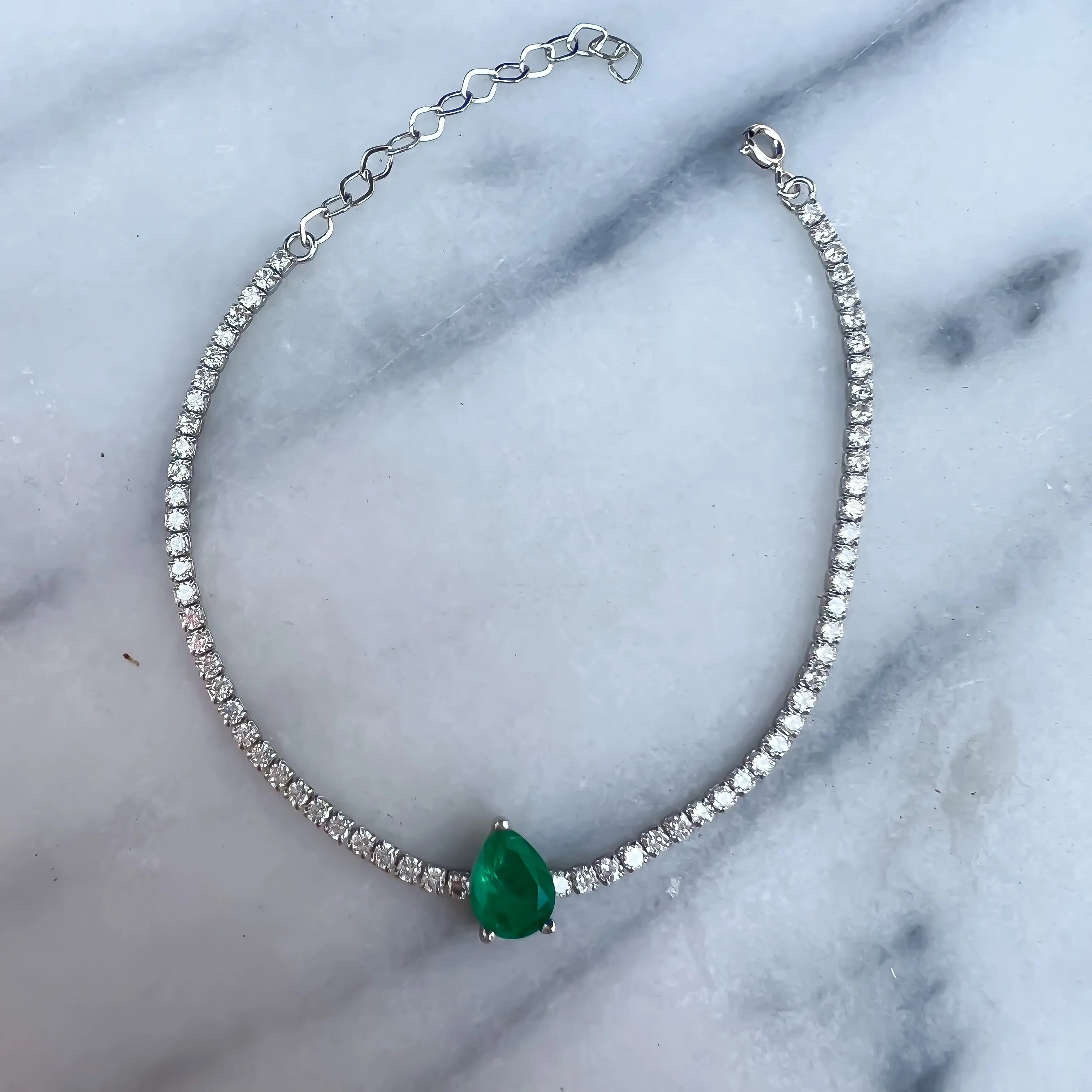 Sterling silver single pear paraiba stone bracelet