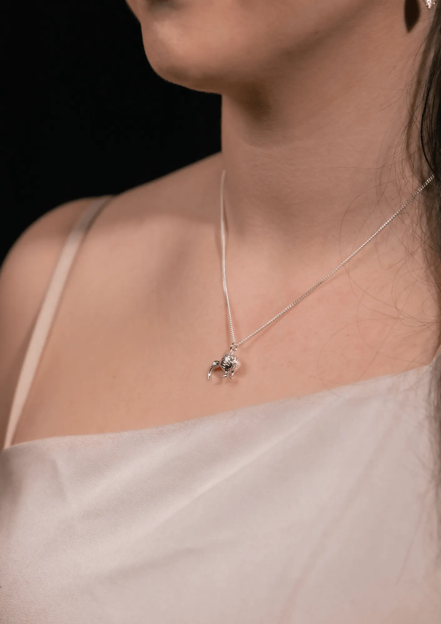 Sterling Silver Small Solid Kiwi Necklace