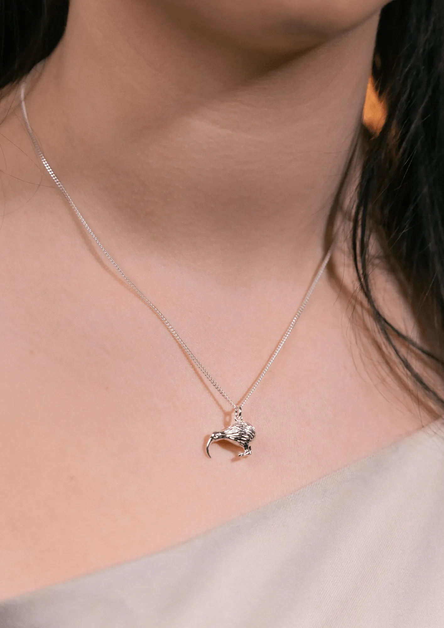 Sterling Silver Small Solid Kiwi Necklace
