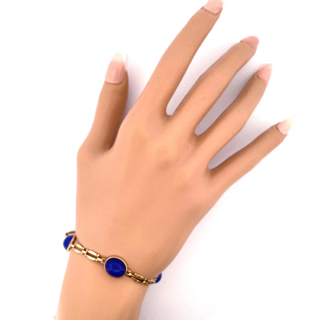 Stunning 14K Yellow Gold Blue Agate Bracelet