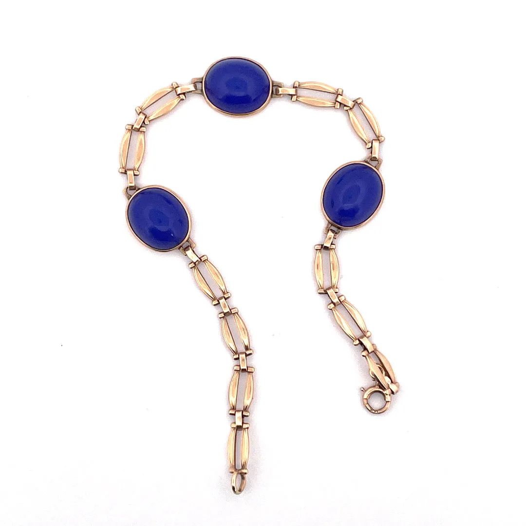 Stunning 14K Yellow Gold Blue Agate Bracelet