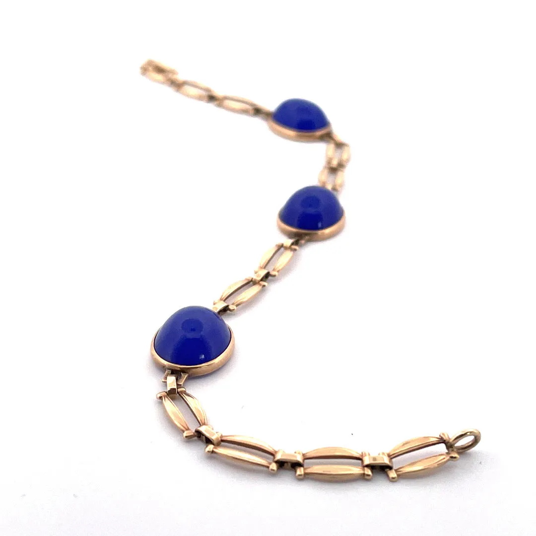 Stunning 14K Yellow Gold Blue Agate Bracelet