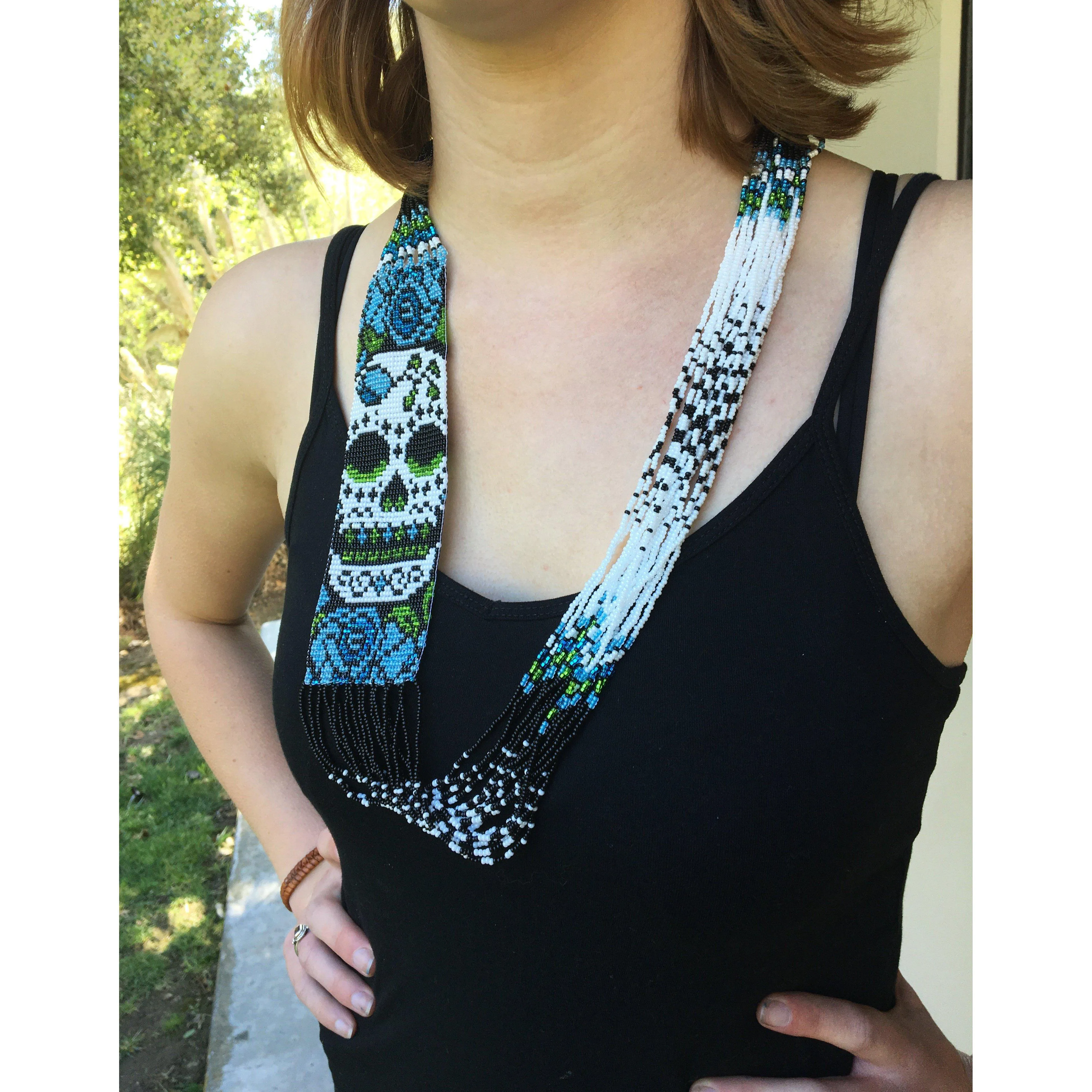 Sugar Skull Seed Bead Necklace - Guatemala
