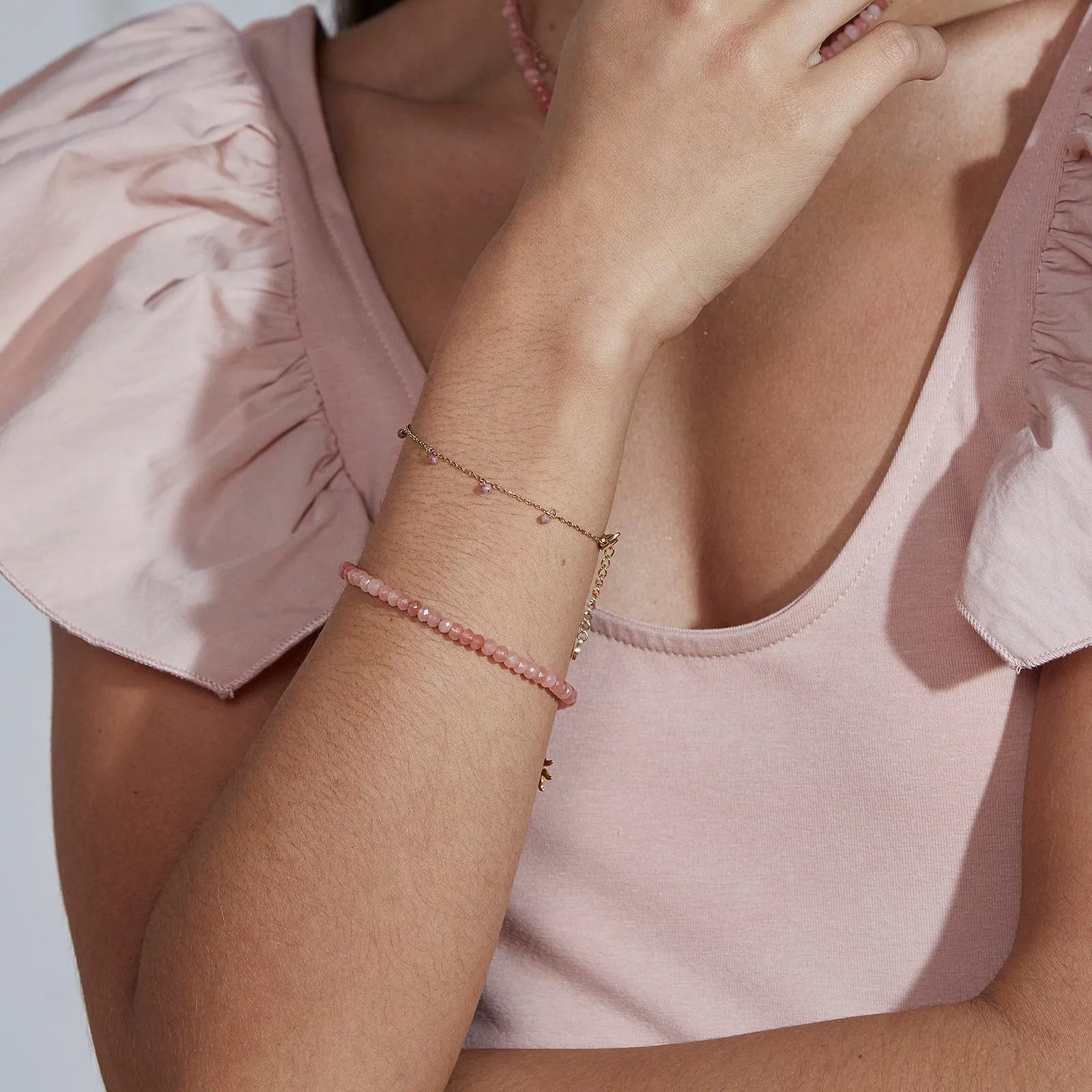 Summer Beads Chain Bracelet Pink Gold