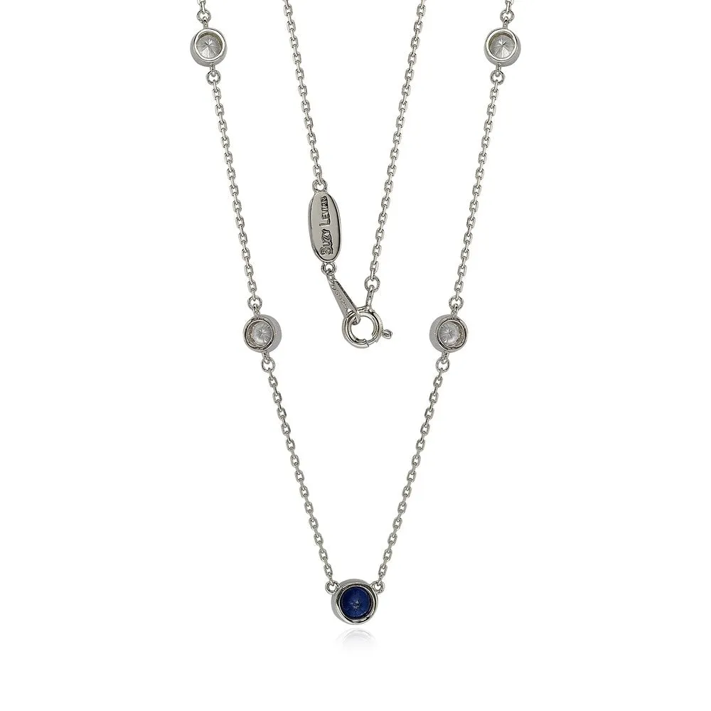 Suzy Levian Sapphire & Diamond Accent (1.50cttw) Sterling Silver 5 Stone Station Necklace