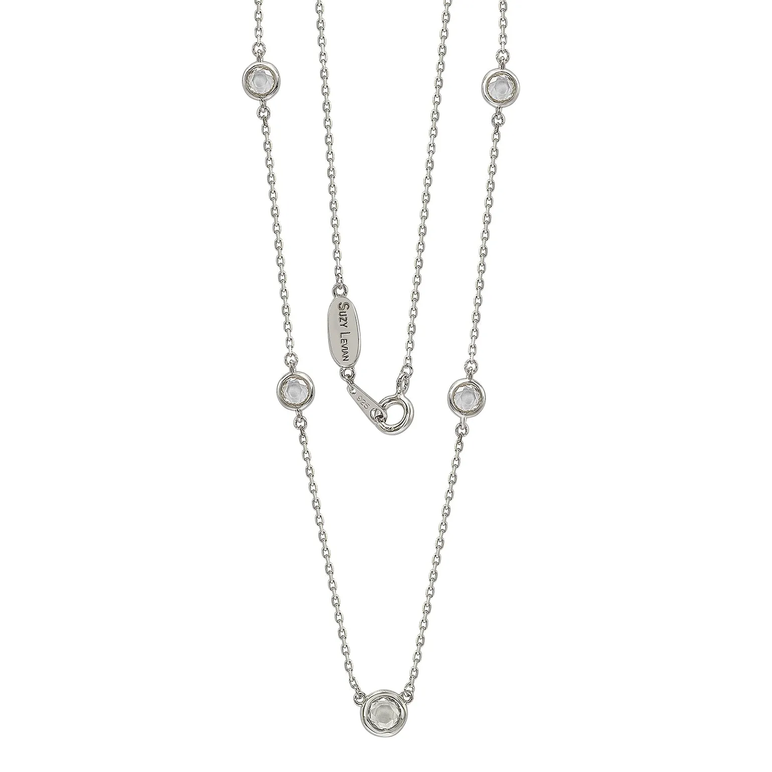 Suzy Levian White Topaz (1.50cttw) Sterling Silver 5 Stone Station Necklace