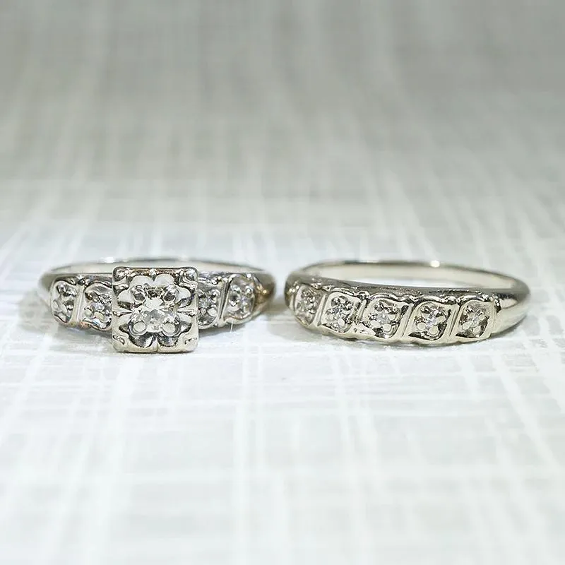 Sweet Diamond Wedding Set in White Gold