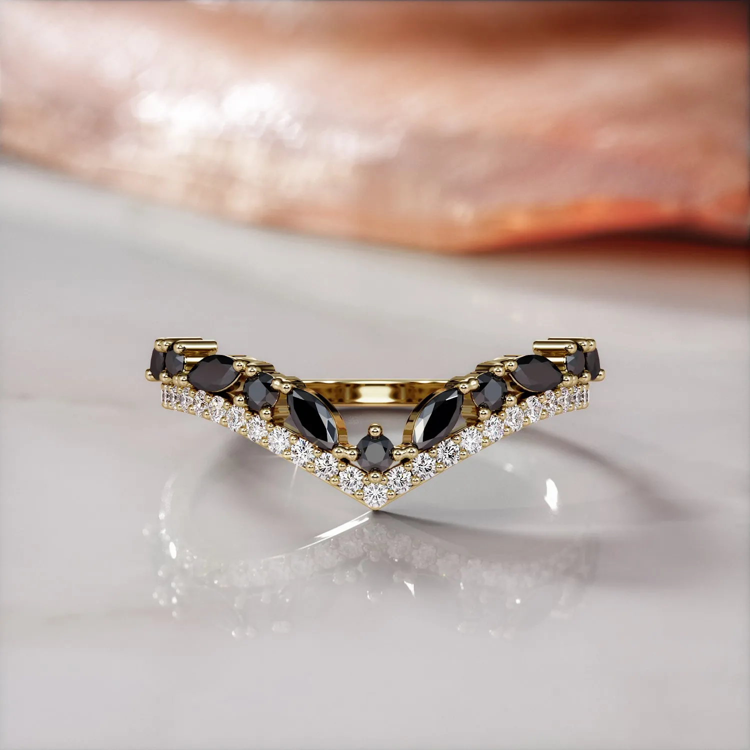 Thalassa - 1.2 Carats Round & Marquise Black Diamond Wedding Band