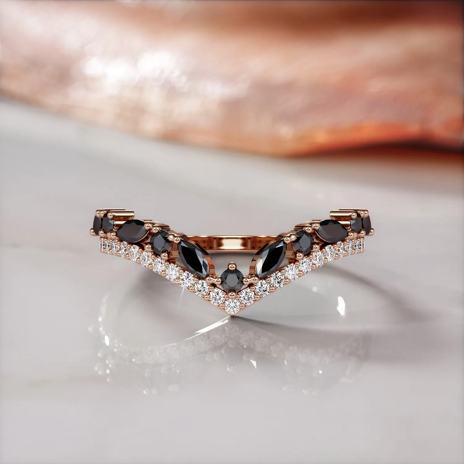 Thalassa - 1.2 Carats Round & Marquise Black Diamond Wedding Band