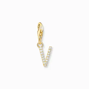Thomas Sabo Gold Letter V Charm Pendant with White Stones