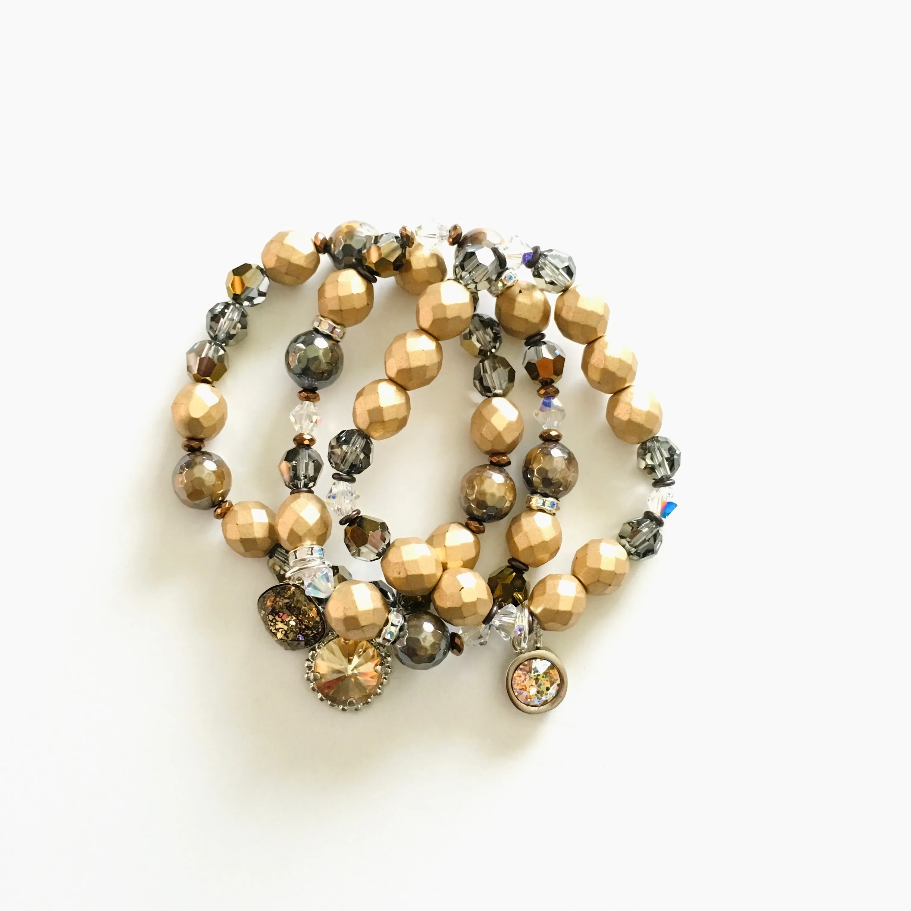 Triple Strand Stretch Bracelet Set featuring LCT White Patina