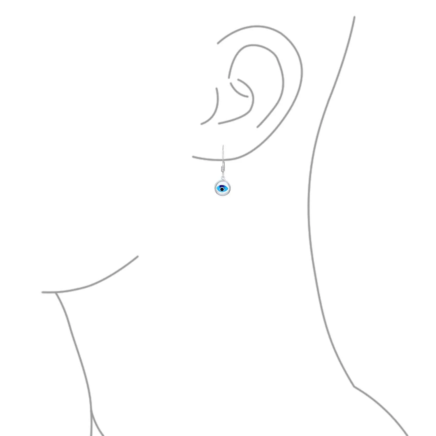 Turkish Blue Evil Eye Round Dangling Earrings .925Sterling Silver