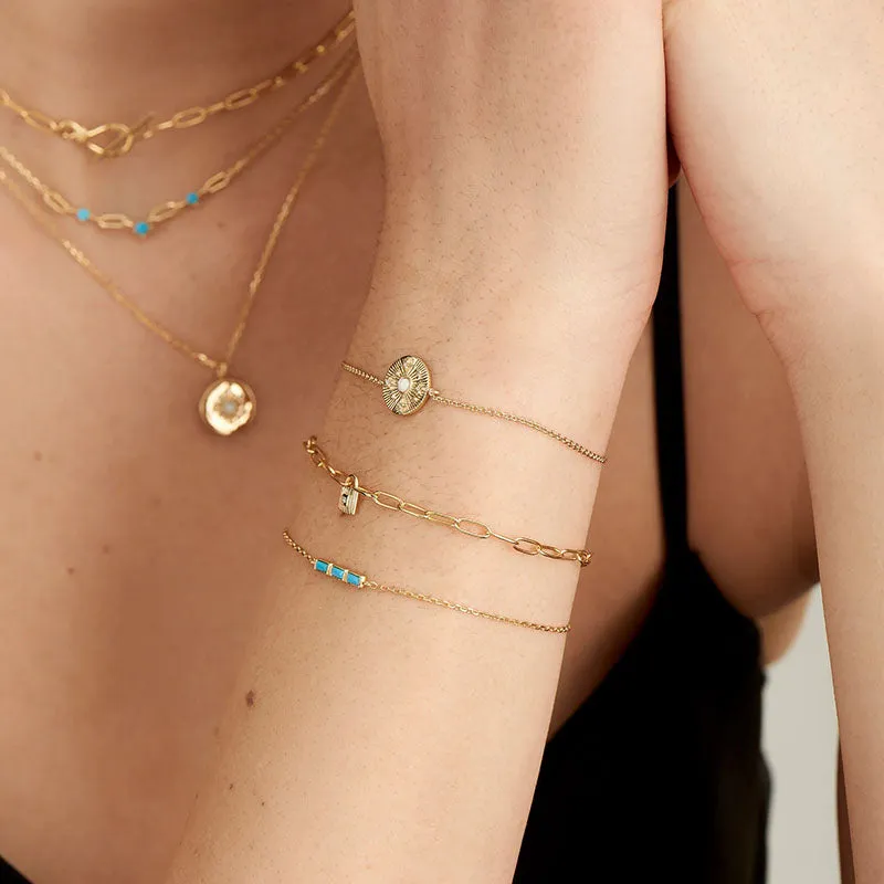 Turquoise Bar Sterling Silver Bracelet plated in 14K Gold