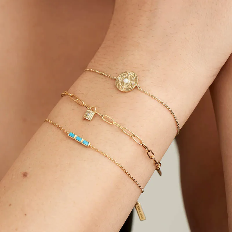 Turquoise Bar Sterling Silver Bracelet plated in 14K Gold