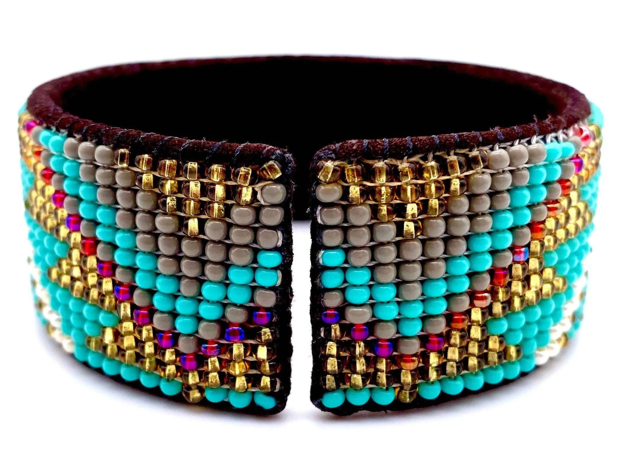 Turquoise/Gold Leather Cuff Bracelet (M)
