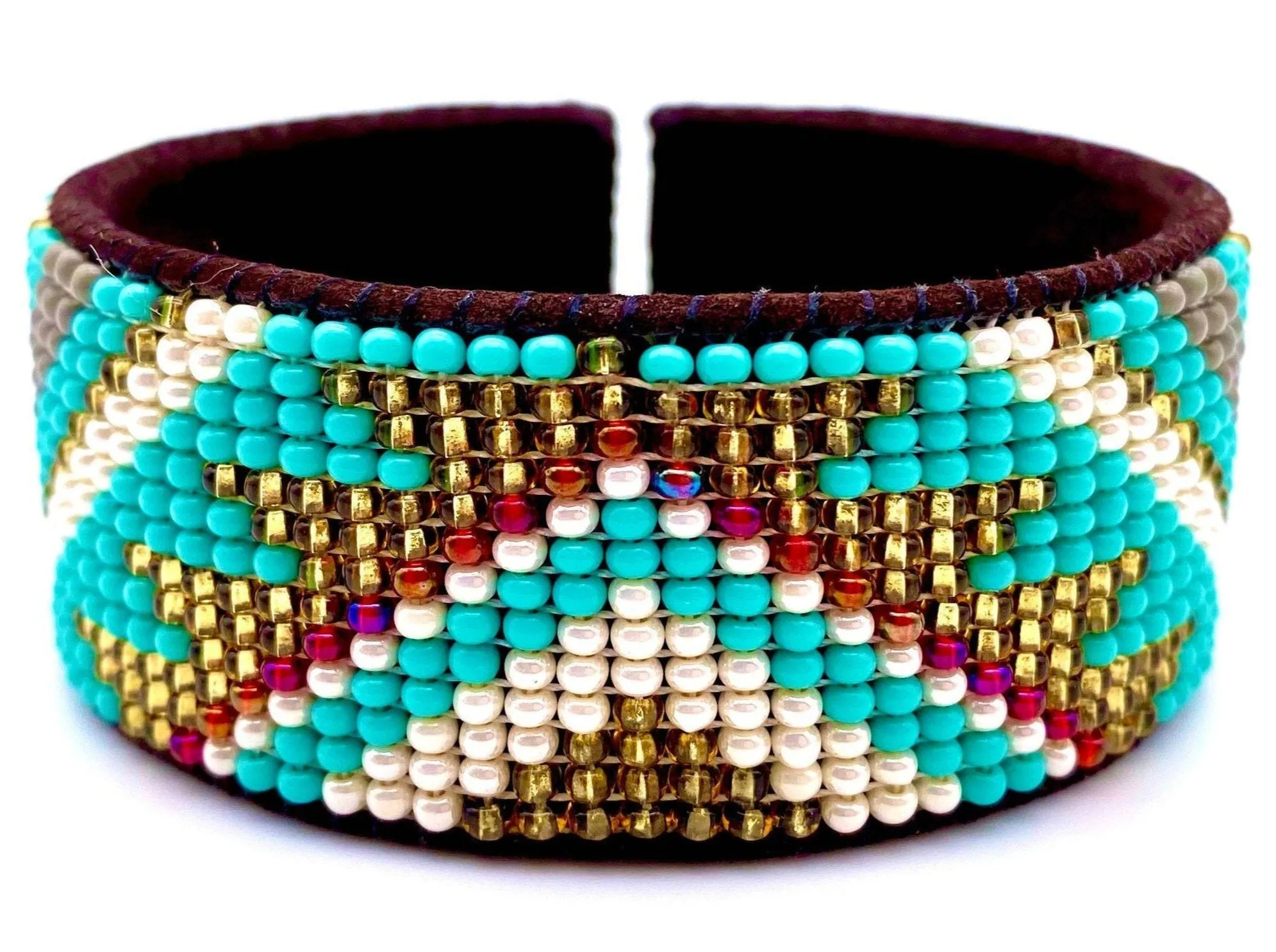Turquoise/Gold Leather Cuff Bracelet (M)