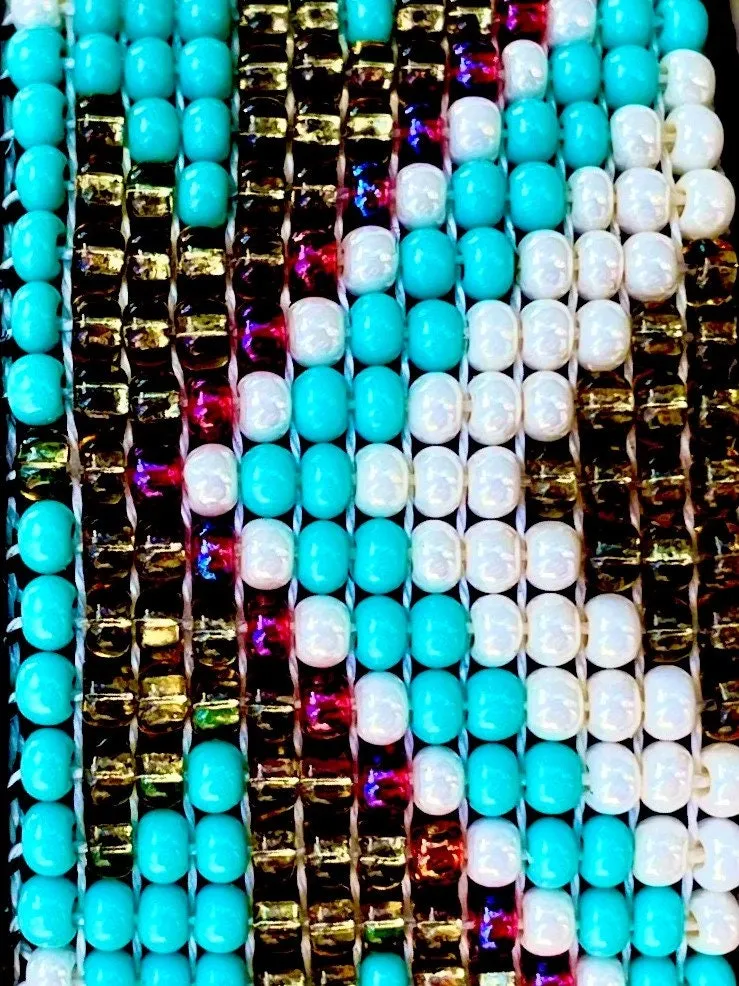 Turquoise/Gold Leather Cuff Bracelet (M)
