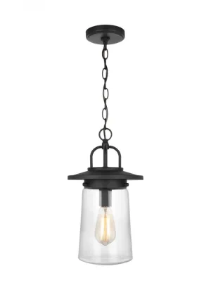 Tybee traditional 1-light outdoor exterior pendant in black finish with clear glass shade