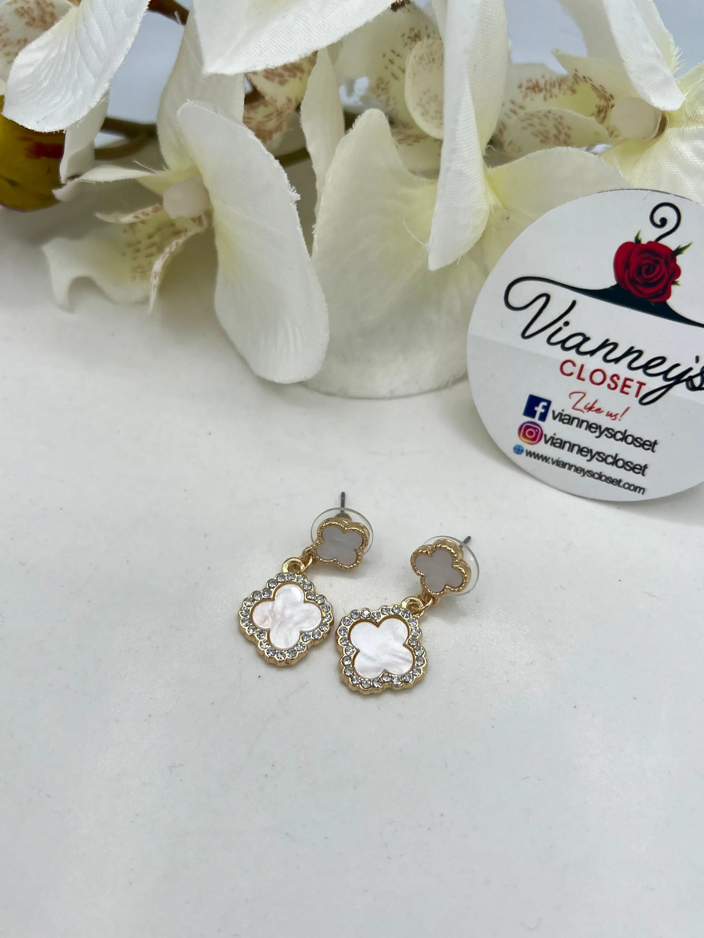 Valentina White Gold Dangle Push Back Stud Earrings