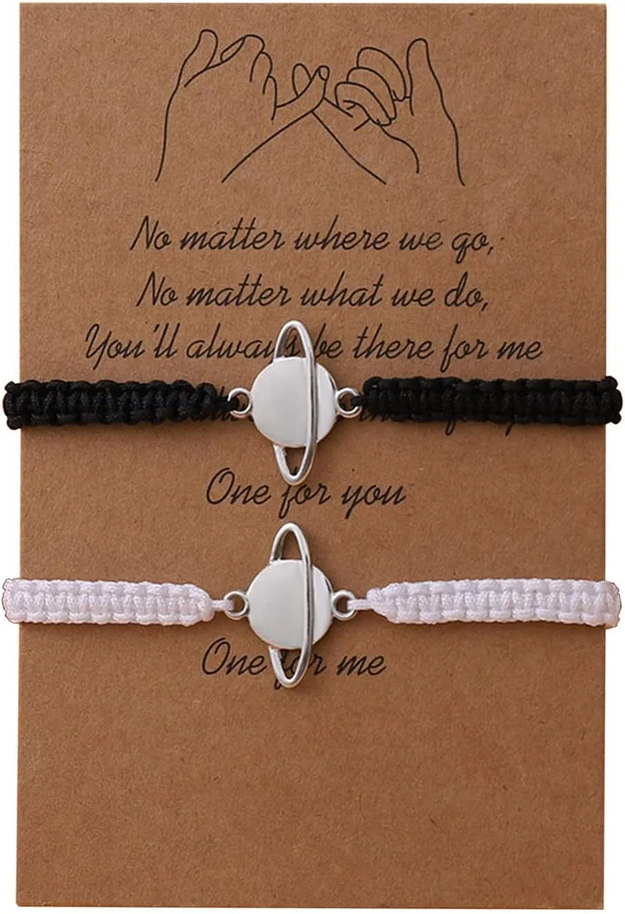 Valentine Link Bracelets for Women Men Saturn Bracelet Stainless Steel Handmade Bracelet for Couple with A Blessing Card Couples Gifts for Boyfriend Girlfriend (Silver, One Size)