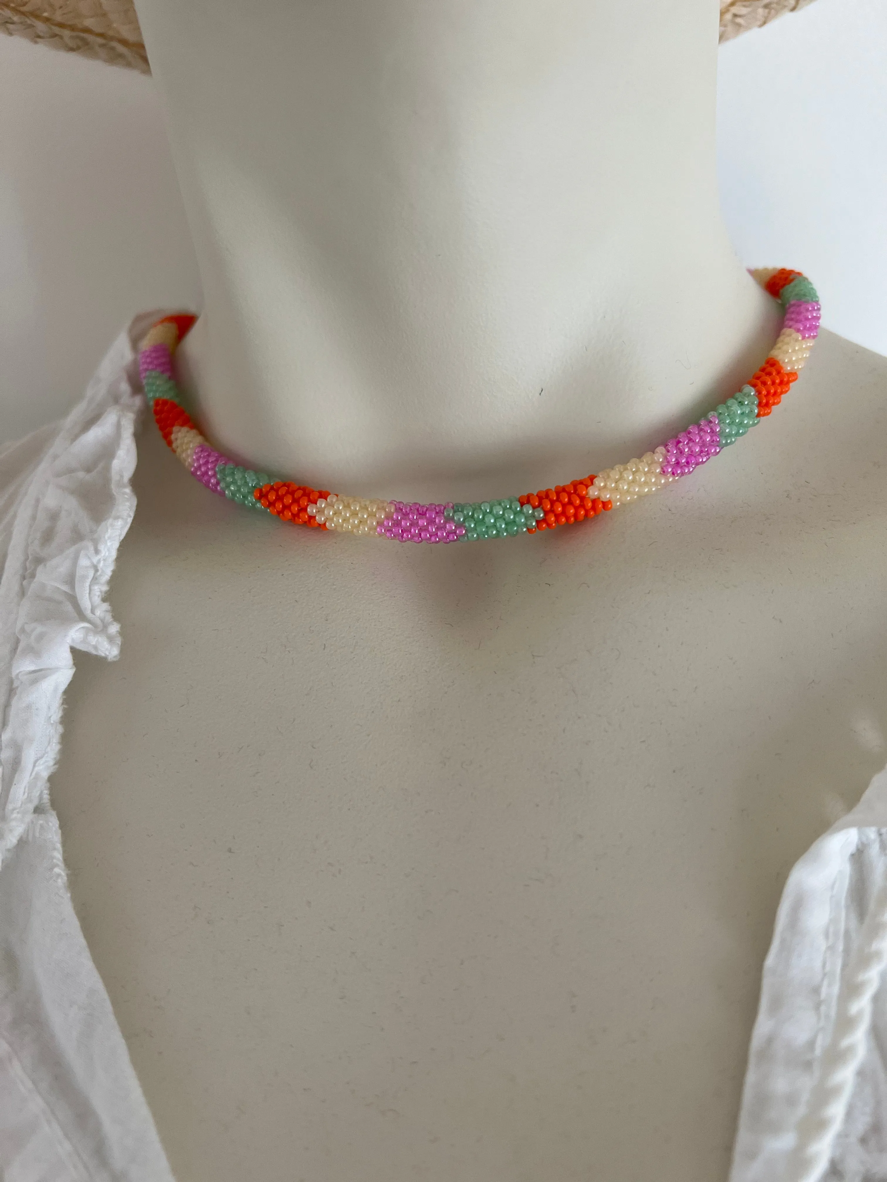 Vibrant Beaded Popcorn Necklace