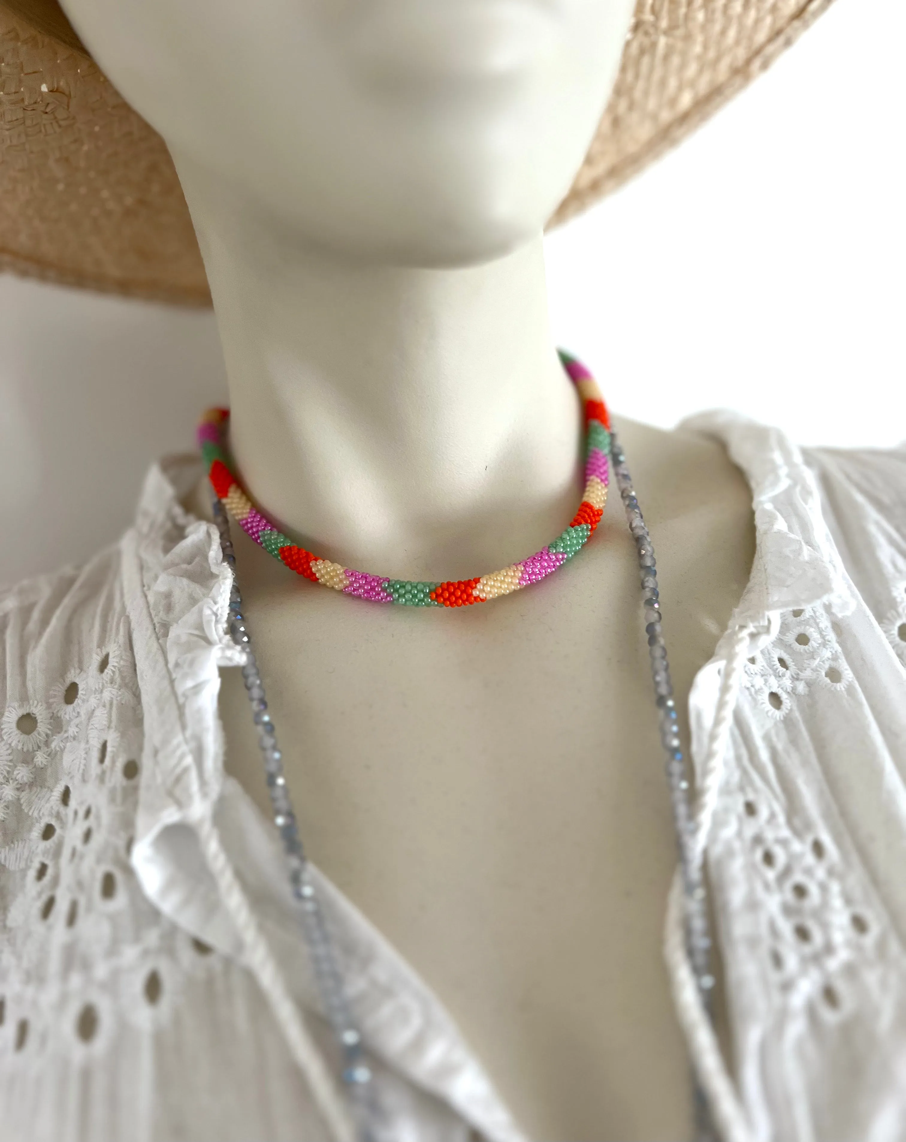 Vibrant Beaded Popcorn Necklace