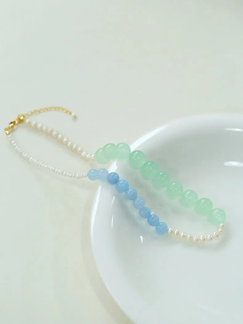 Vibrant Multicolored Gemstone and Pearl Beaded Necklace-Blue Green Necklace