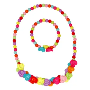 Vibrant Roses Flower Necklace and Bracelet Set