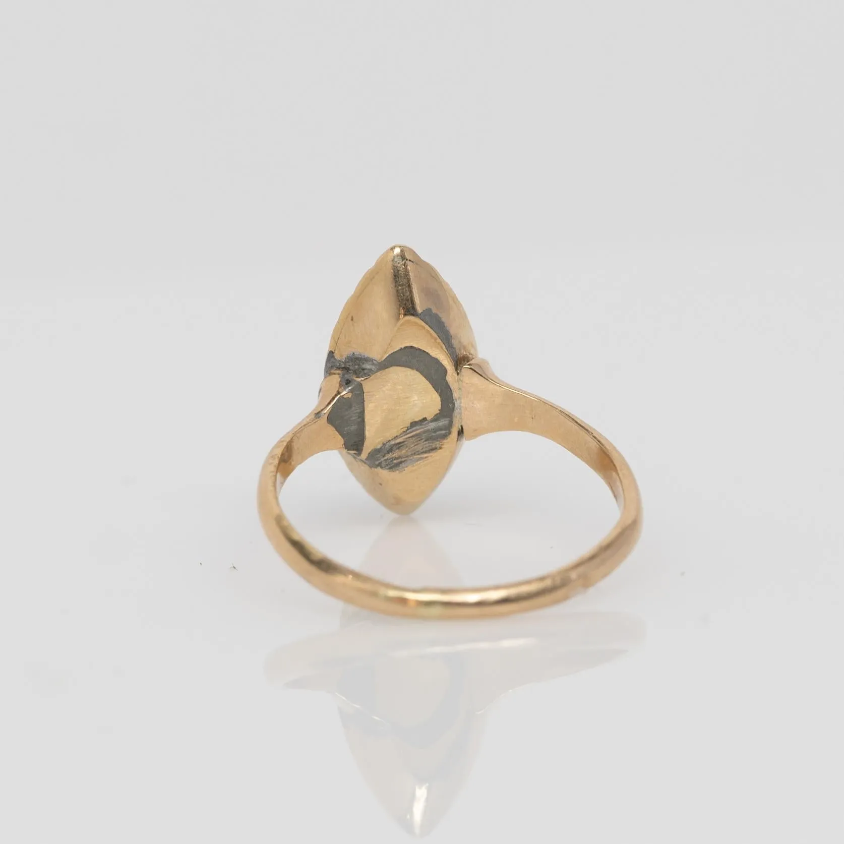 Victorian Rose Gold Turquoise and Seed Pearl Navette Ring