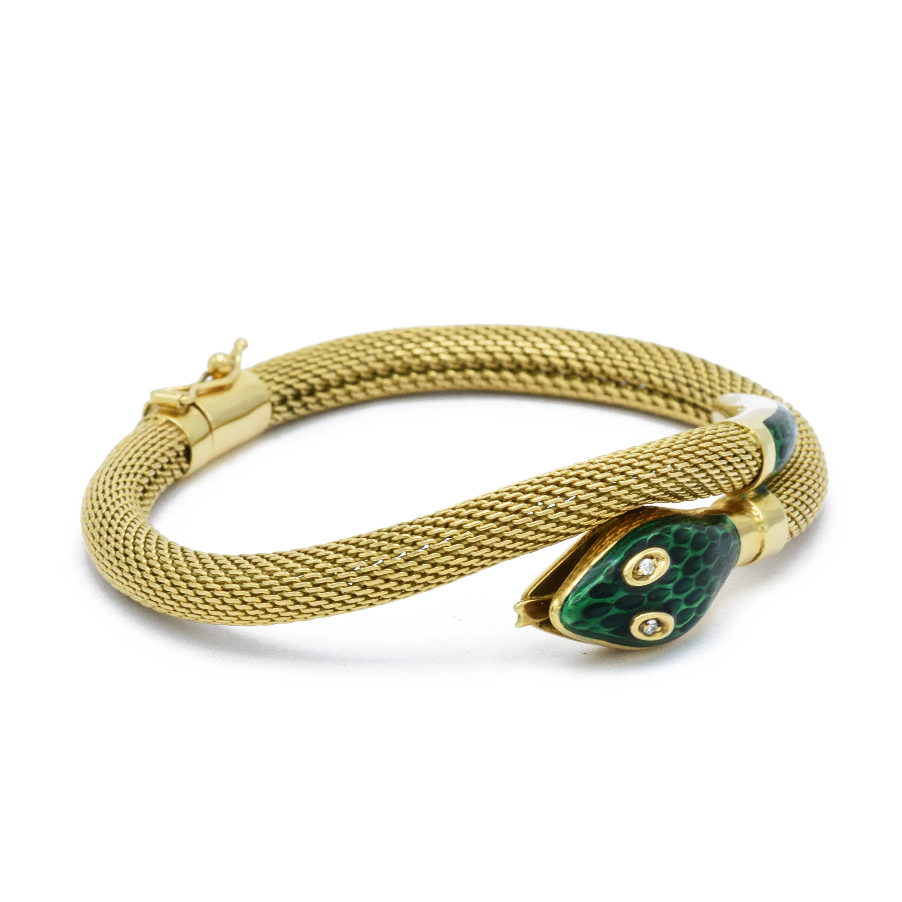 Vintage 18KT Yellow Gold Enamel Snake Bracelet