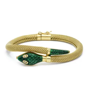 Vintage 18KT Yellow Gold Enamel Snake Bracelet