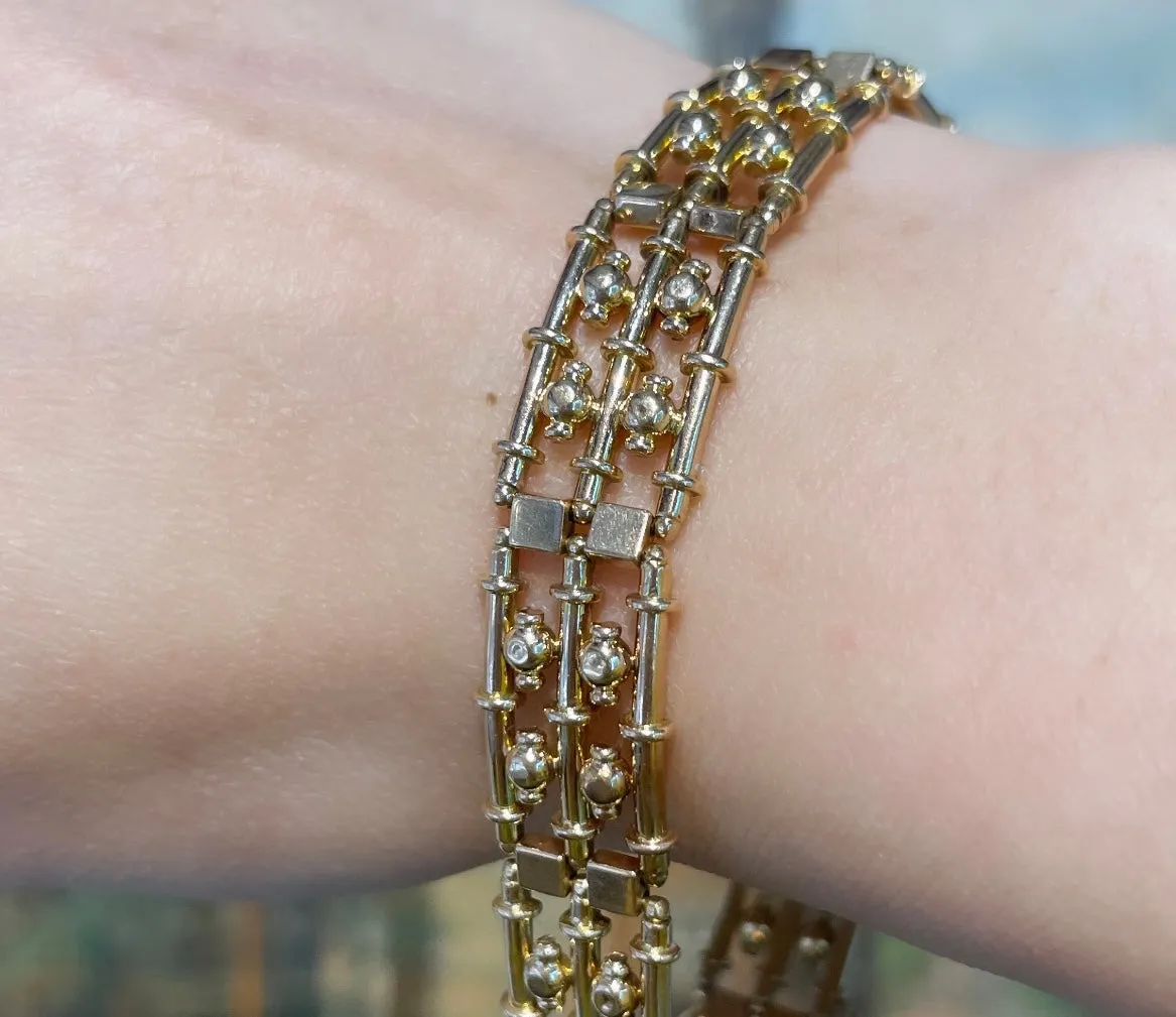 Vintage bar and bead bracelet in 15 carat gold