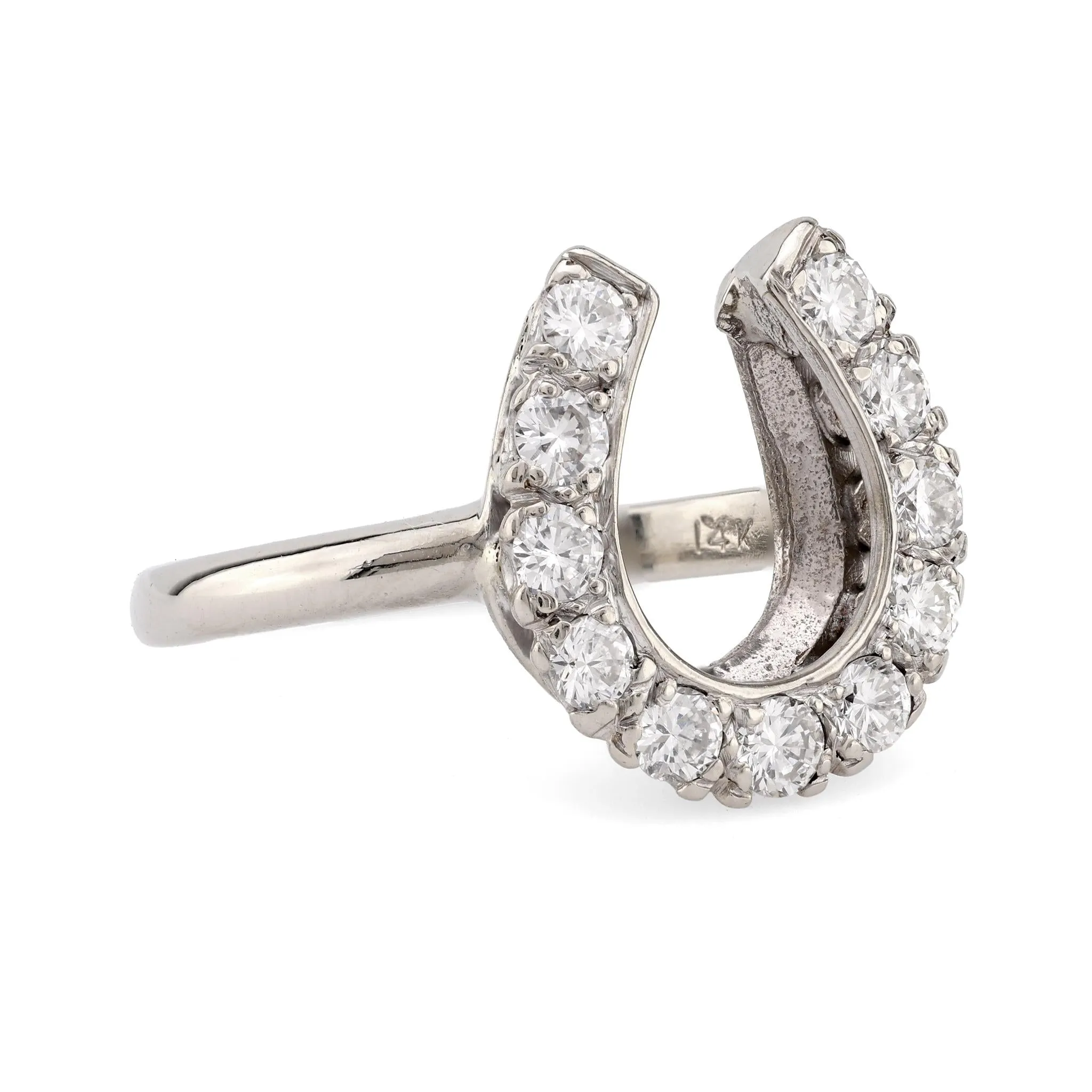 Vintage diamond 14k white gold horseshoe ring