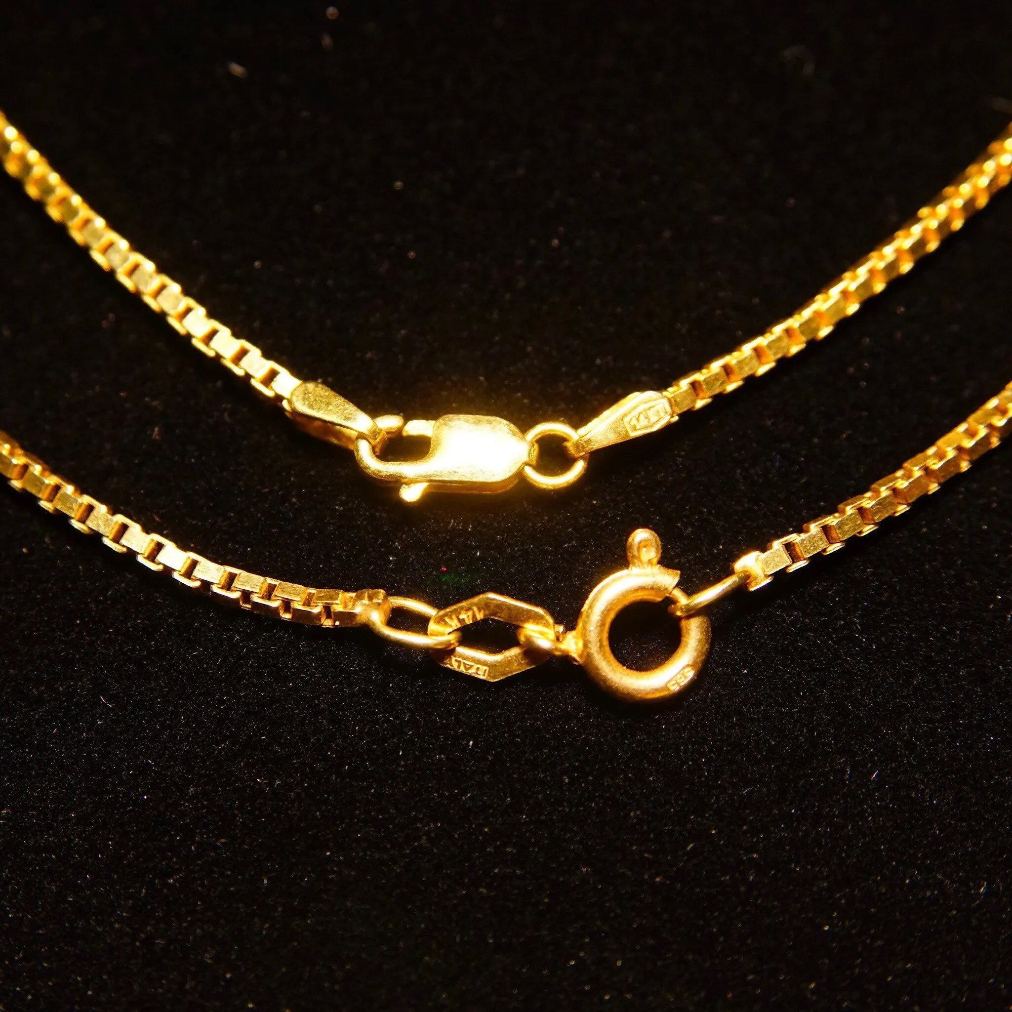 Vintage Italian 14K Gold Box Chains, 1.5mm Solid Yellow Gold Box Chains, Fine Gold Chains, Pendant Chain, 585 Jewelry, 16/18 Long