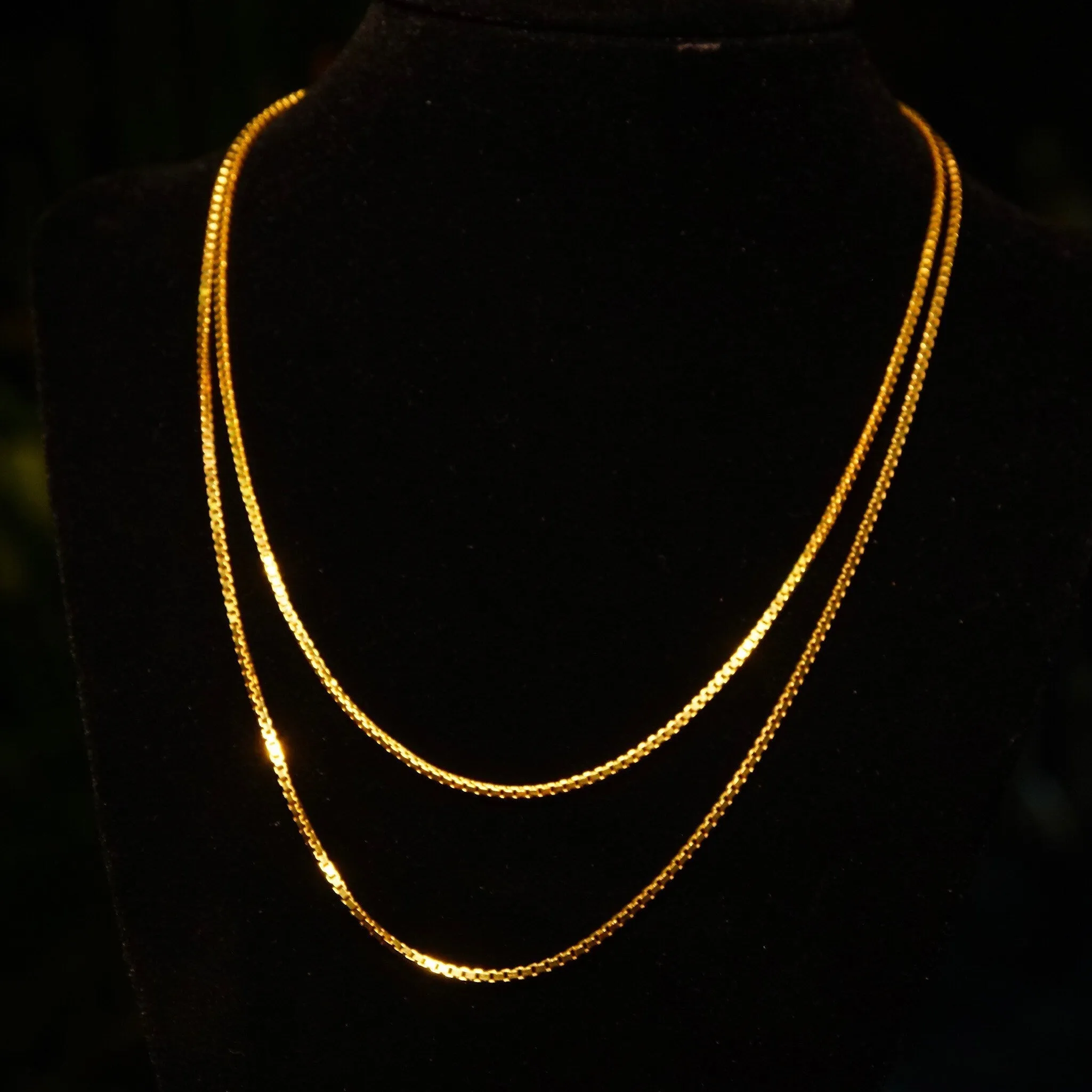Vintage Italian 14K Gold Box Chains, 1.5mm Solid Yellow Gold Box Chains, Fine Gold Chains, Pendant Chain, 585 Jewelry, 16/18 Long