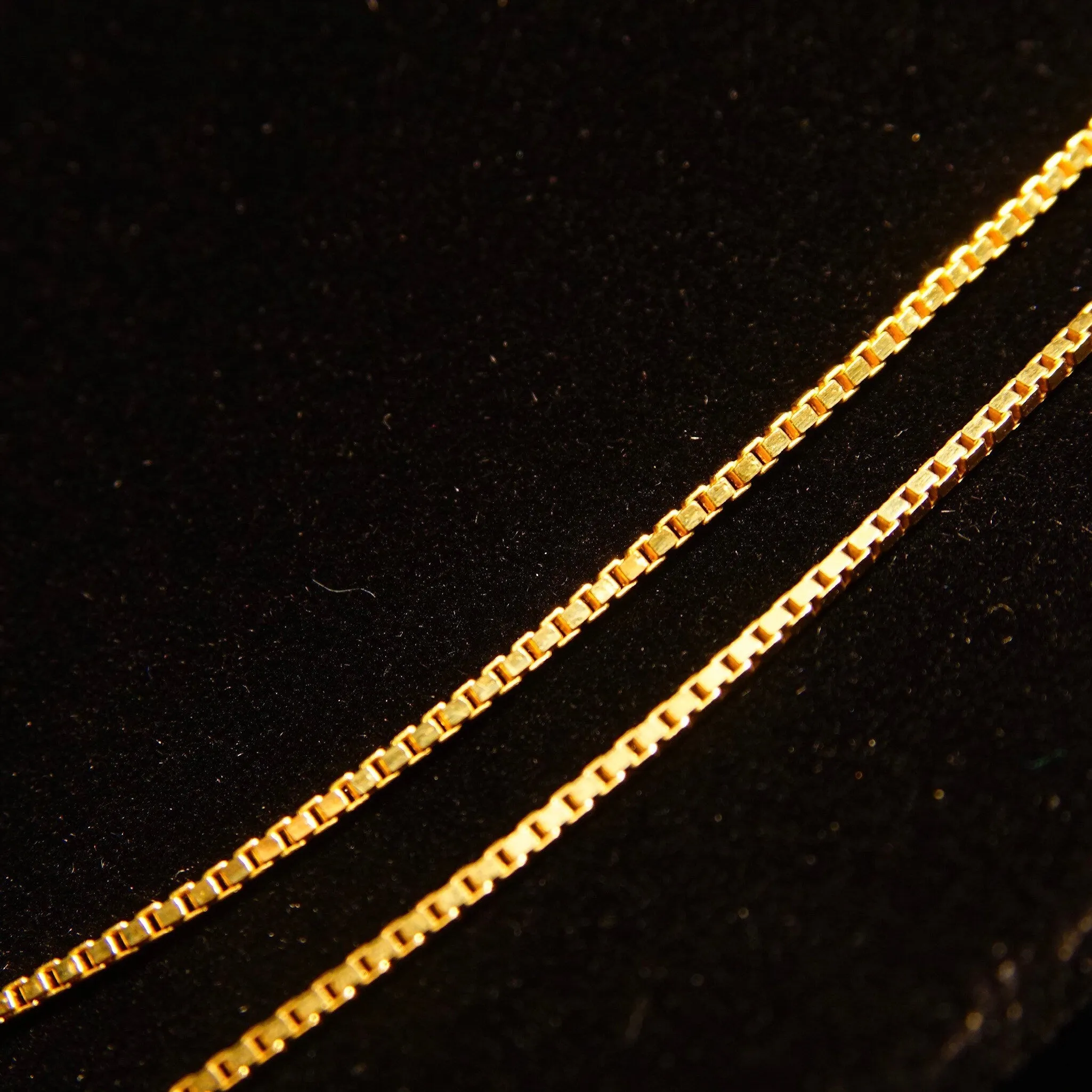 Vintage Italian 14K Gold Box Chains, 1.5mm Solid Yellow Gold Box Chains, Fine Gold Chains, Pendant Chain, 585 Jewelry, 16/18 Long