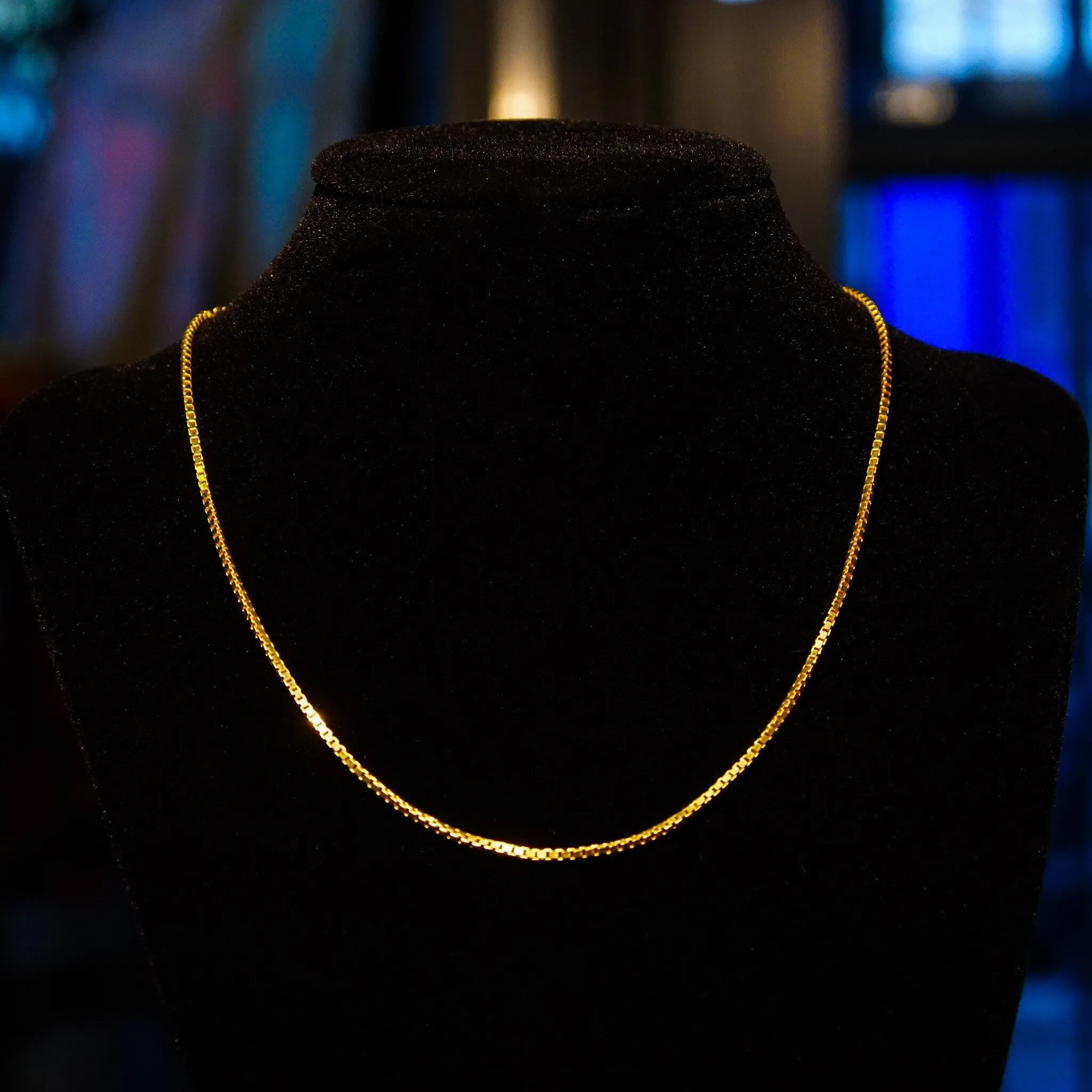 Vintage Italian 14K Gold Box Chains, 1.5mm Solid Yellow Gold Box Chains, Fine Gold Chains, Pendant Chain, 585 Jewelry, 16/18 Long