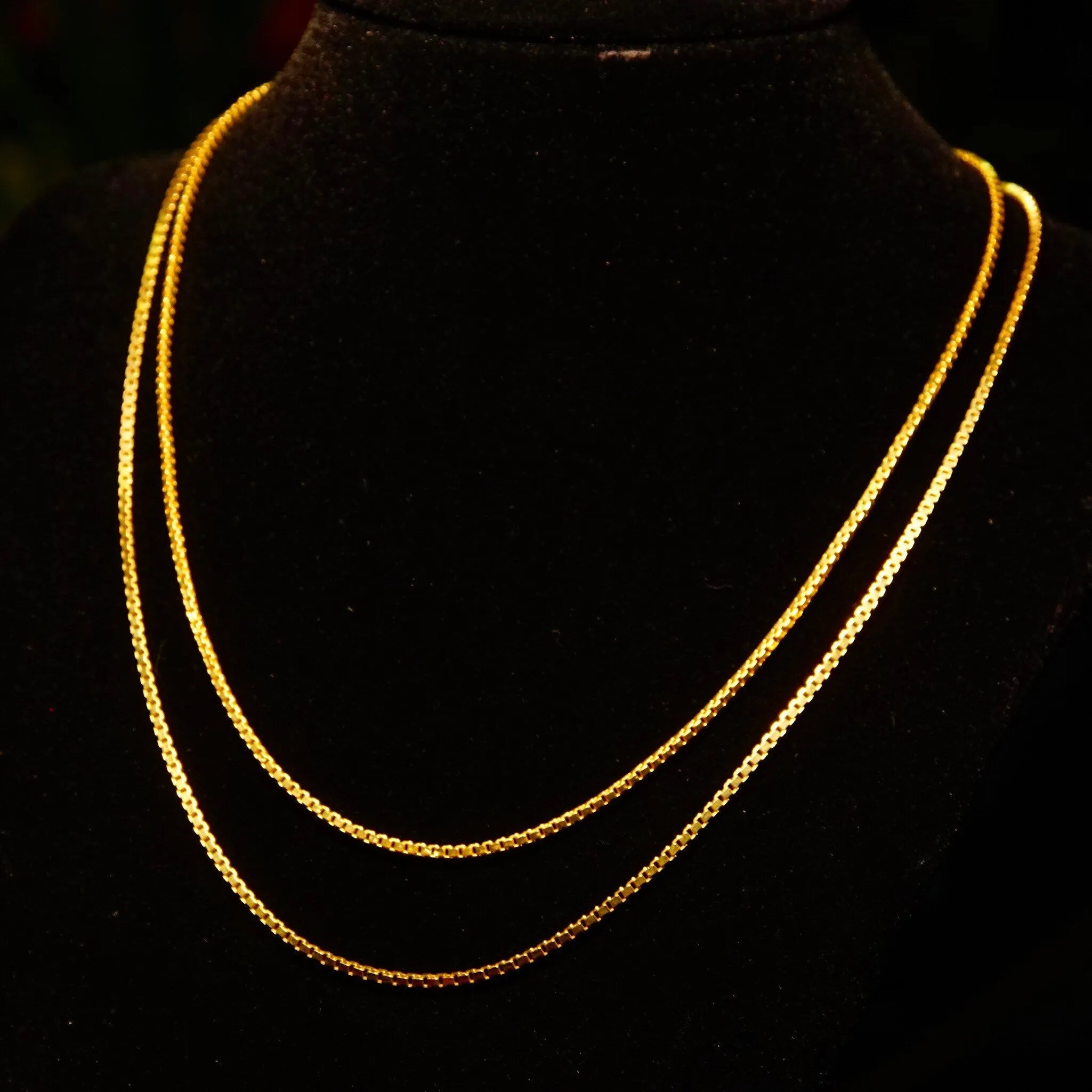 Vintage Italian 14K Gold Box Chains, 1.5mm Solid Yellow Gold Box Chains, Fine Gold Chains, Pendant Chain, 585 Jewelry, 16/18 Long