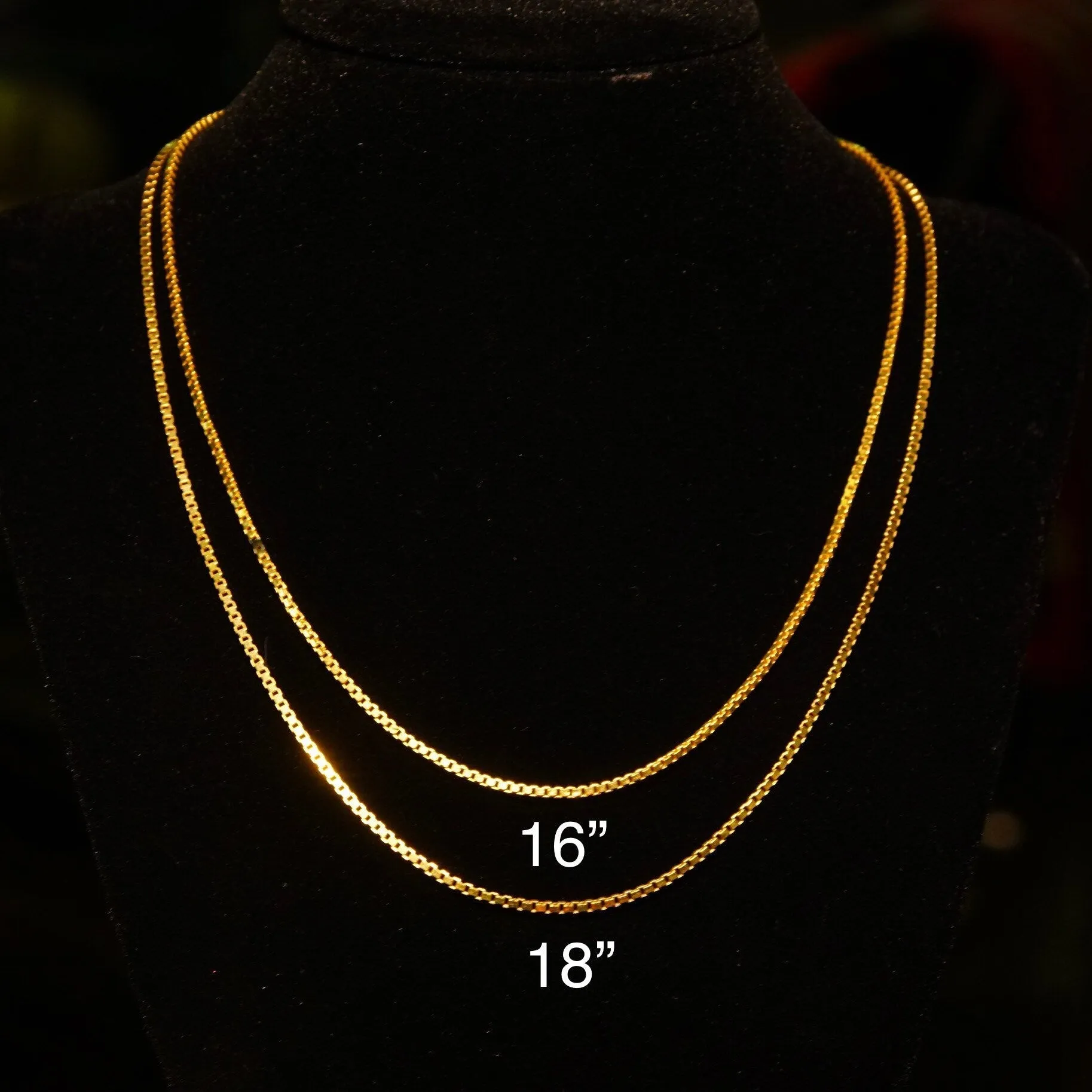 Vintage Italian 14K Gold Box Chains, 1.5mm Solid Yellow Gold Box Chains, Fine Gold Chains, Pendant Chain, 585 Jewelry, 16/18 Long