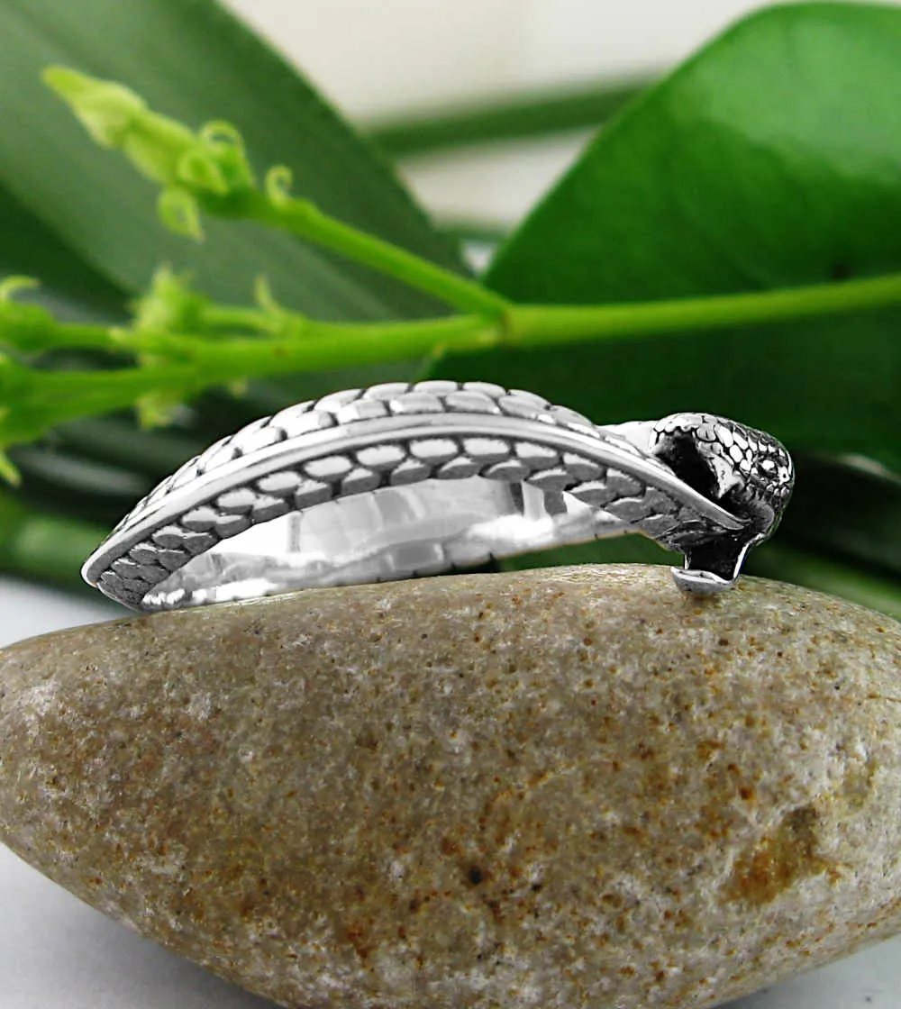 Wavy Ouroboros Snake Ring, Oxidized