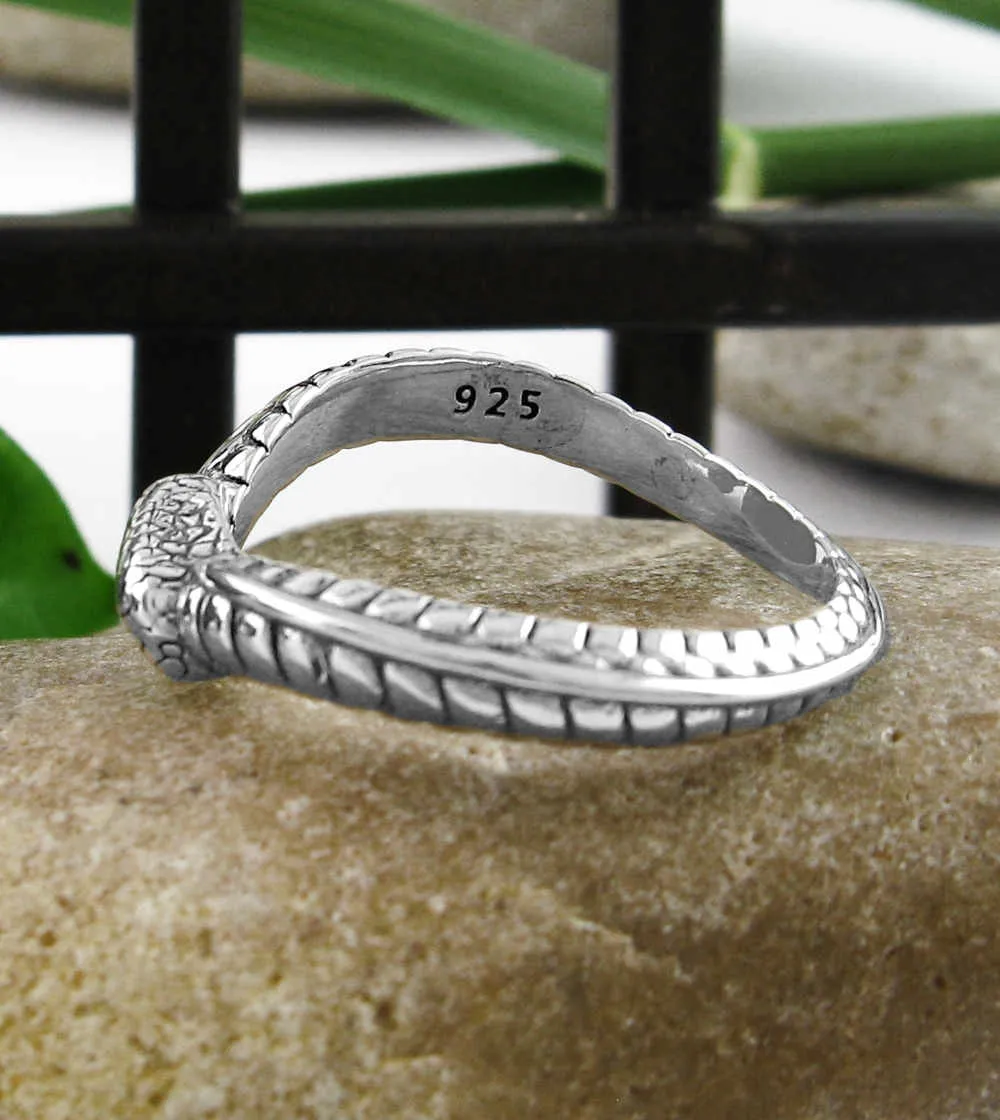 Wavy Ouroboros Snake Ring, Oxidized