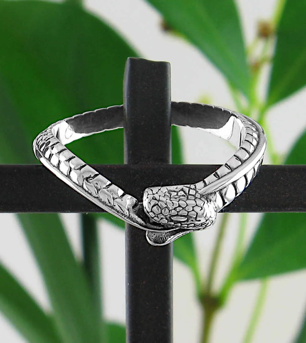 Wavy Ouroboros Snake Ring, Oxidized