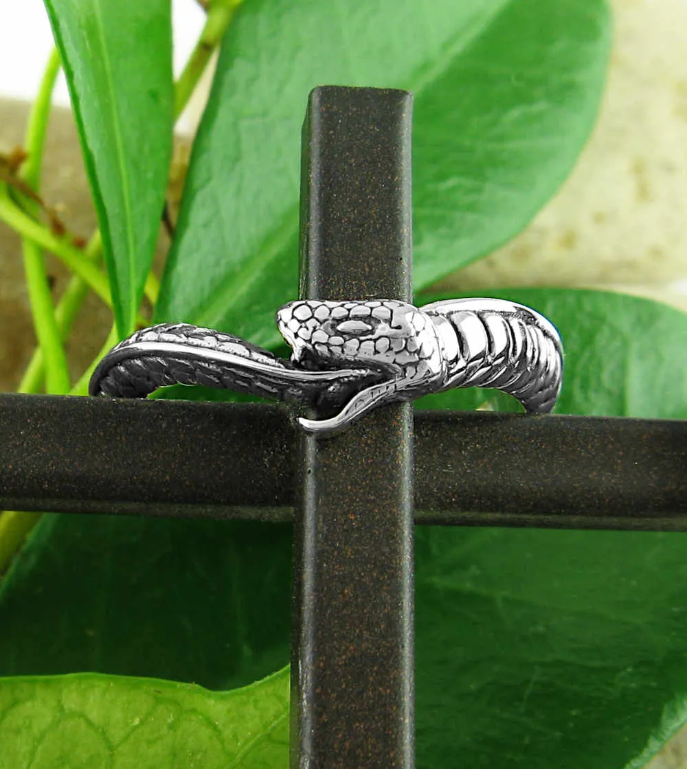 Wavy Ouroboros Snake Ring, Oxidized