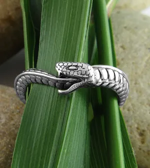 Wavy Ouroboros Snake Ring, Oxidized