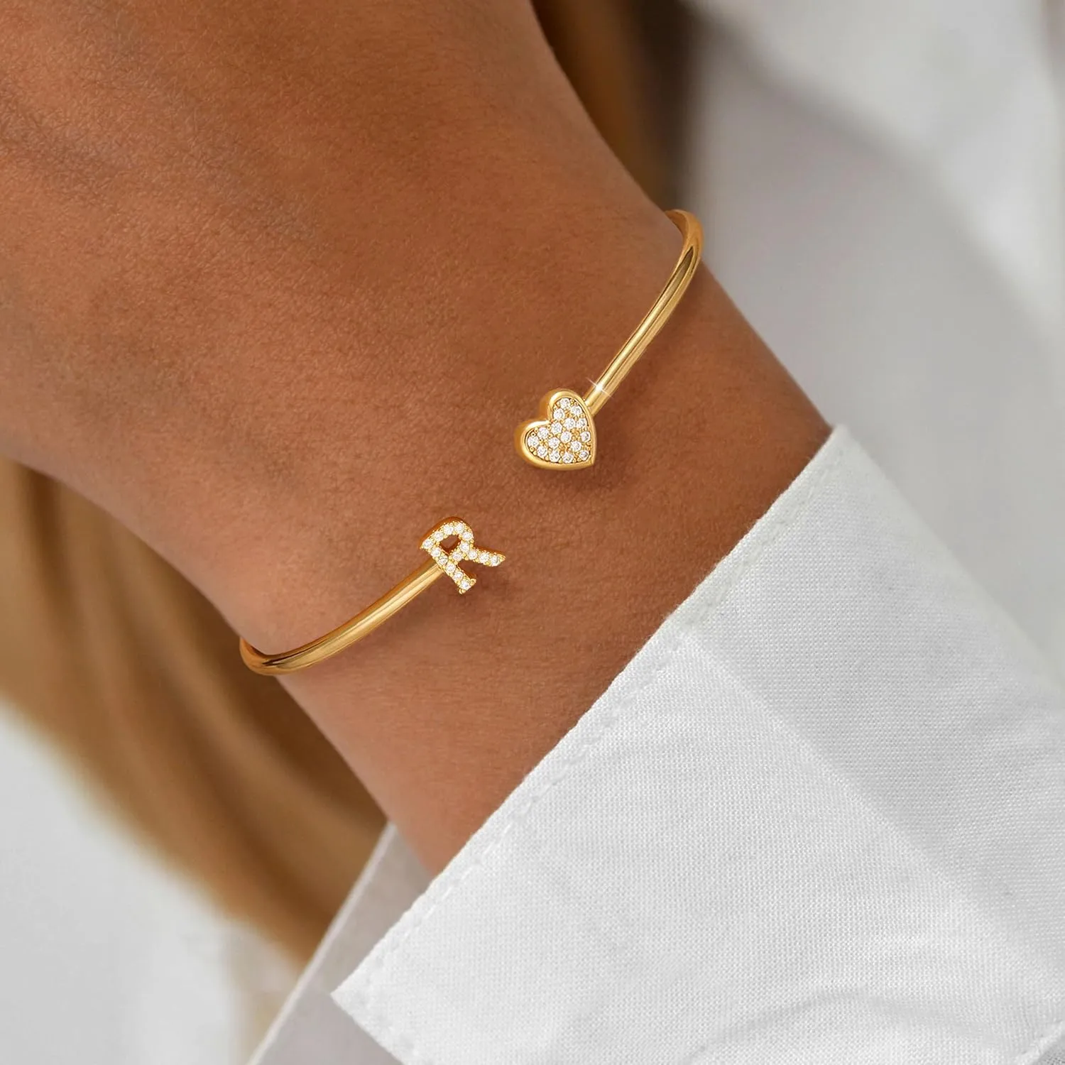 WFYOU Gold Initial Bracelets for Women Non Tarnish Dainty 14k Gold Plated Heart Initial Bracelet Letter A-Z Personalized Adjustable Bangle Bracelets Name Cuff Bracelet Birthday Gifts for Women Jewelry