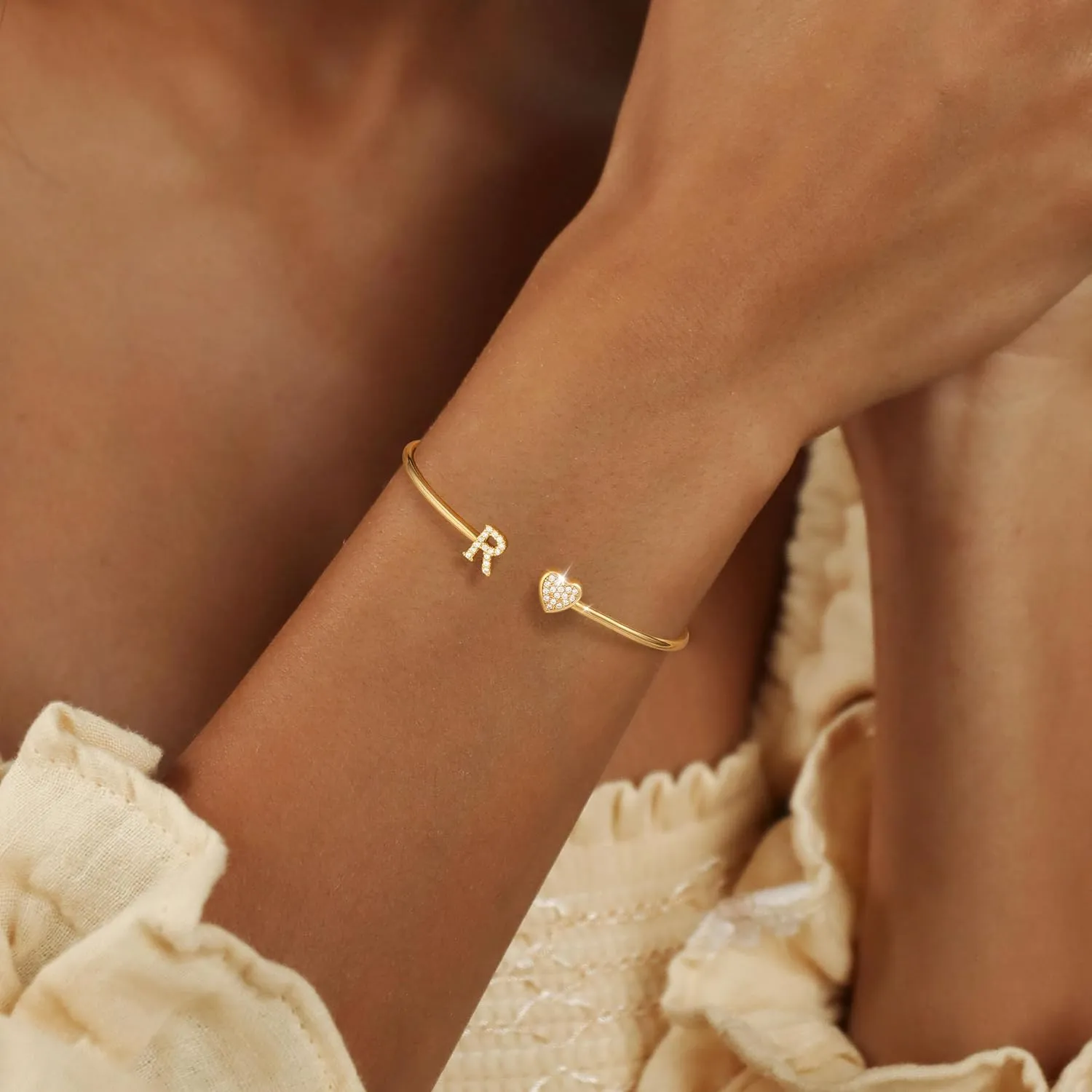 WFYOU Gold Initial Bracelets for Women Non Tarnish Dainty 14k Gold Plated Heart Initial Bracelet Letter A-Z Personalized Adjustable Bangle Bracelets Name Cuff Bracelet Birthday Gifts for Women Jewelry