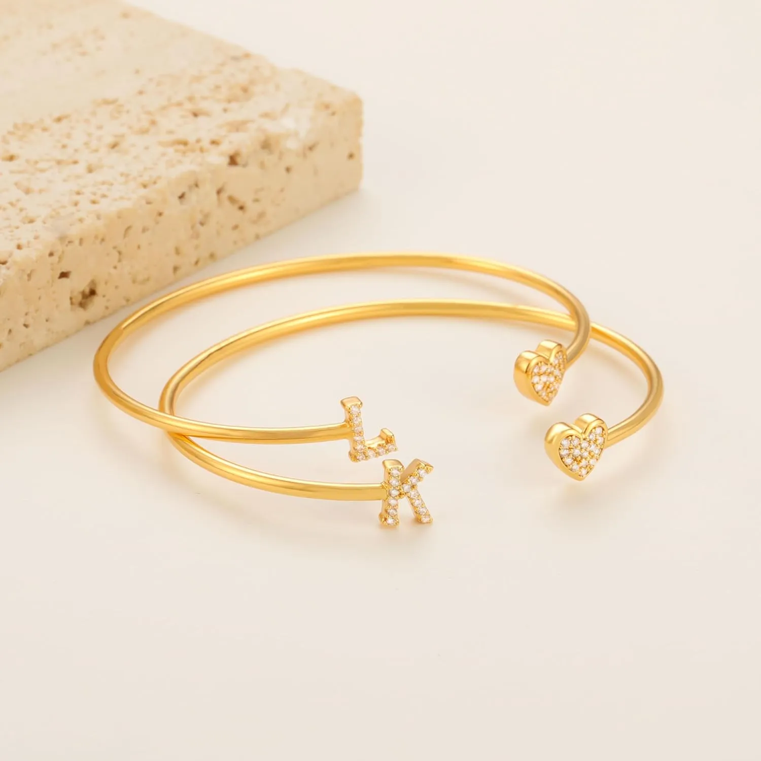 WFYOU Gold Initial Bracelets for Women Non Tarnish Dainty 14k Gold Plated Heart Initial Bracelet Letter A-Z Personalized Adjustable Bangle Bracelets Name Cuff Bracelet Birthday Gifts for Women Jewelry