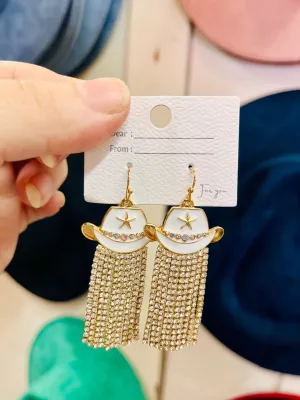 White cowgirl hat earrings