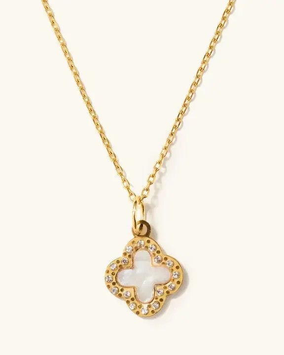 White Crystal Flora Adjustable Necklace - Gold
