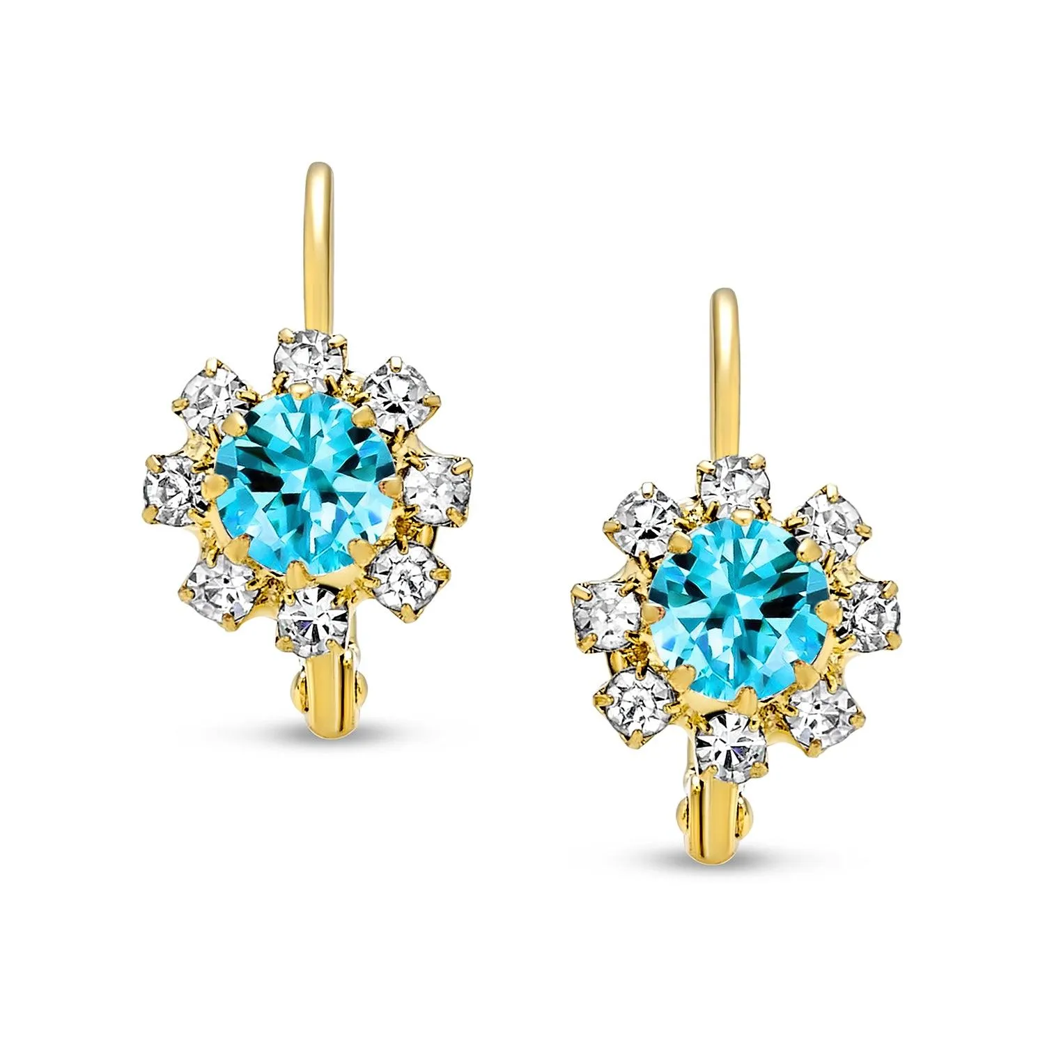 White CZ Flower Gold Plated Drop Earrings More Colors